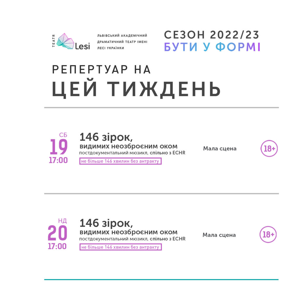 Зображення до новини Репертуар театру Лесі — 14.11-20.11